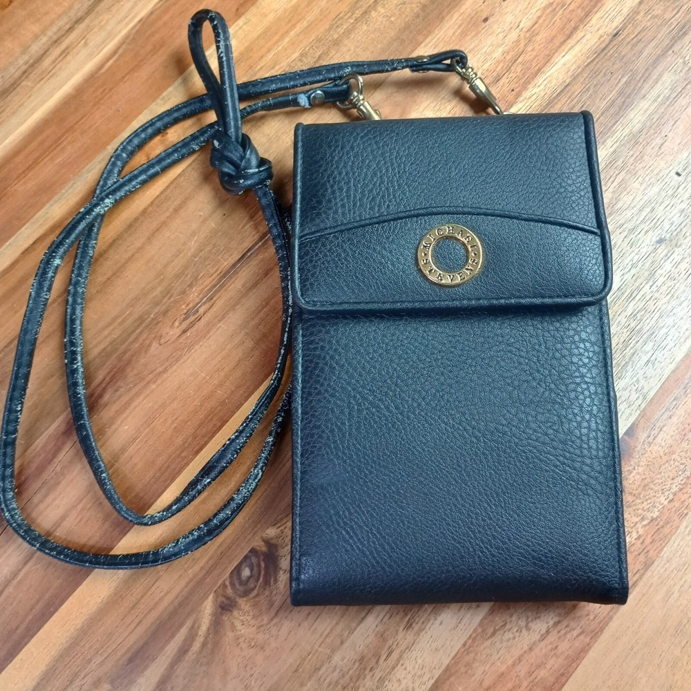Michael Stevens Carry All‎ Crossbody Purse Black Leather Credit Card Checkbook